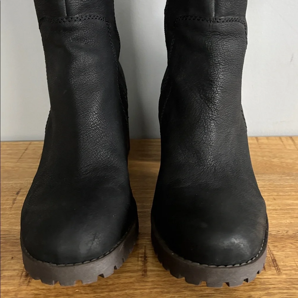 Lucky Brand Narlee Black Leather Faux Fur Over the Knee Chunky Heel Boots sz 10